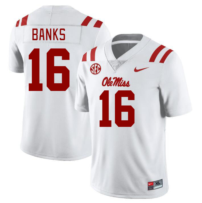 Men #16 Yam Banks Ole Miss Rebels College Football Jerseys Stitched-White